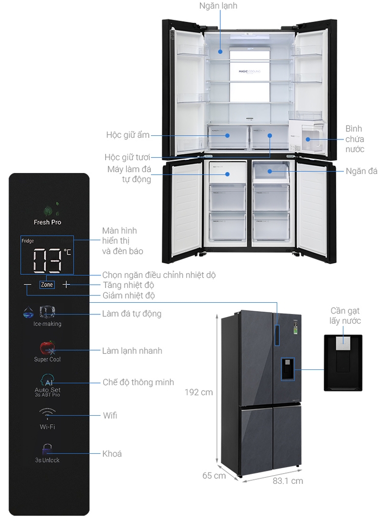 Tủ lạnh Aqua Inverter 522 lít AQR-MA600XA(WGL)U1