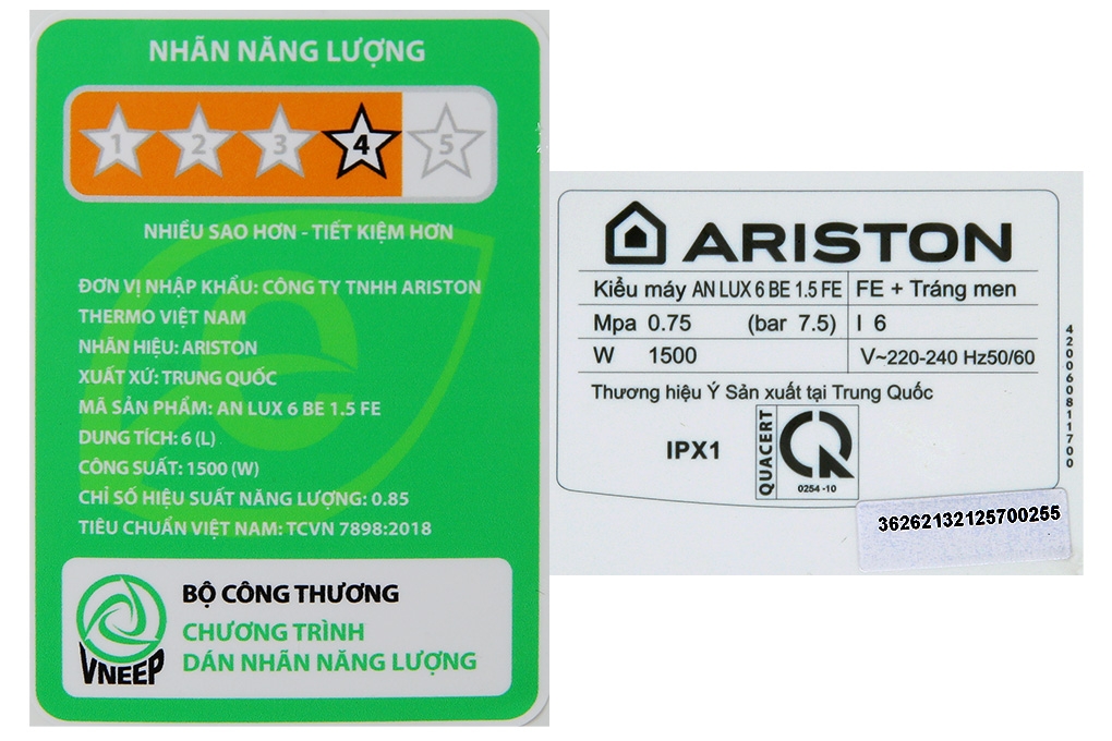 Máy nước nóng gián tiếp Ariston Mini 6 lít AN LUX 6 BE 1.5 FE