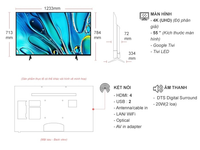 Google Tivi Led Sony 4K 55 inch K-55S30 (Mới 2024)