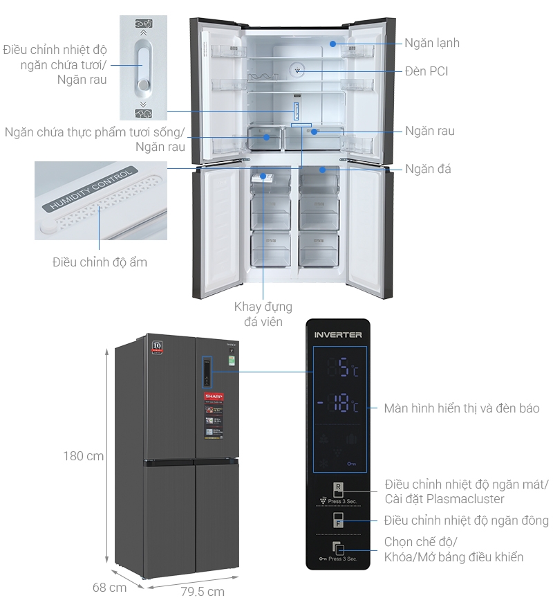 Tủ lạnh Sharp Inverter 421 lít SJ-FXP510V-MG