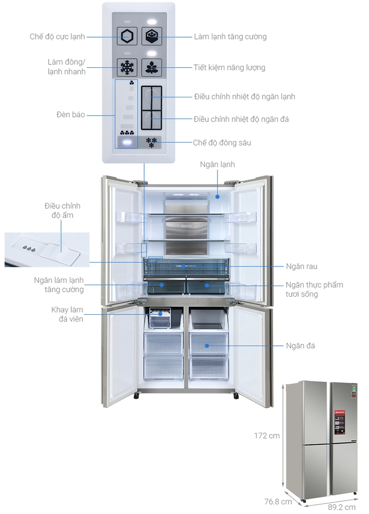 Tủ lạnh Sharp Inverter 525 lít SJ-FX610V-SL