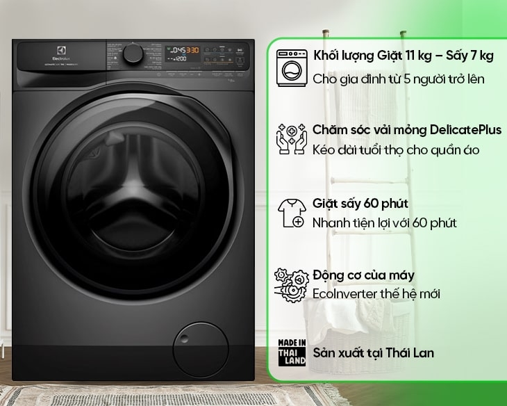 Máy giặt sấy Electrolux 11/7 kg EWW1143R7SC MỚI 2024