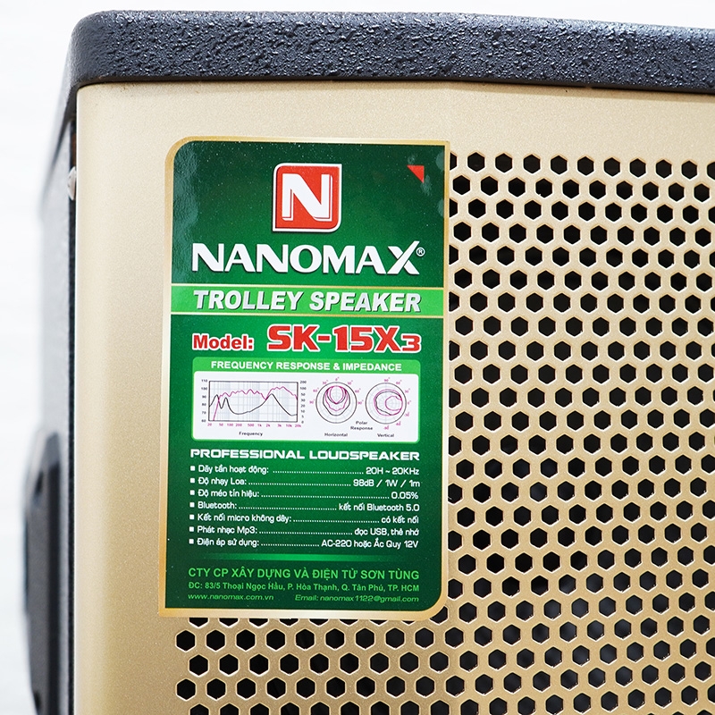 Loa kéo Nanomax SK-15X3 (Bass 40cm/ 450W/ Karaoke/ Bluetooth)