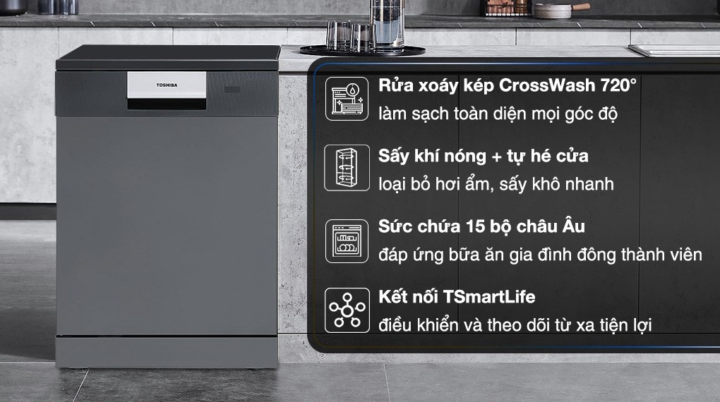 Máy rửa chén độc lập Toshiba DW-15F7(G)-VN (15 BỘ)