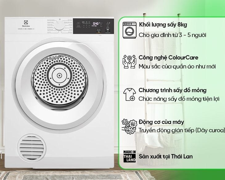 Máy sấy thông hơi Electrolux UltimateCare 8Kg EDV804H3WC MỚI 2024