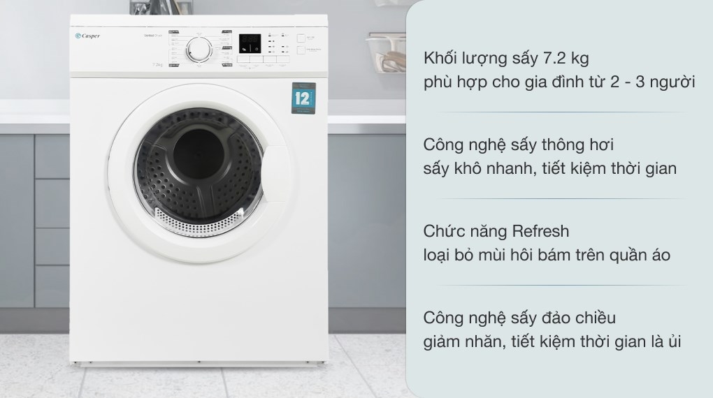 Máy sấy quần áo Casper 7.2 kg TD-72VWD (Sấy thông hơi)