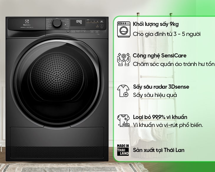 Máy sấy bơm nhiệt Electrolux UltimateCare 9 kg EDH903R7SC MỚI 2024