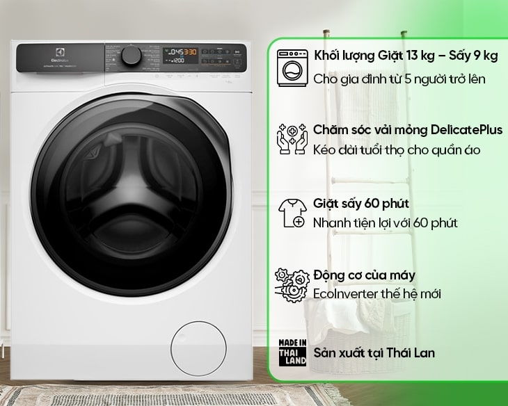 Máy giặt sấy Electrolux 13/9 kg EWW1343R7WC MỚI 2024