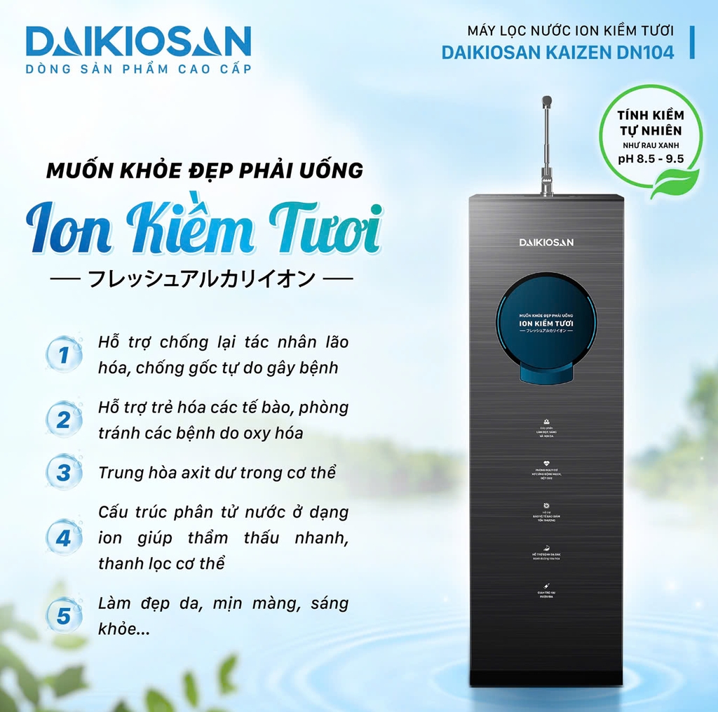 Máy lọc nước ion kiềm tươi Daikiosan DN104