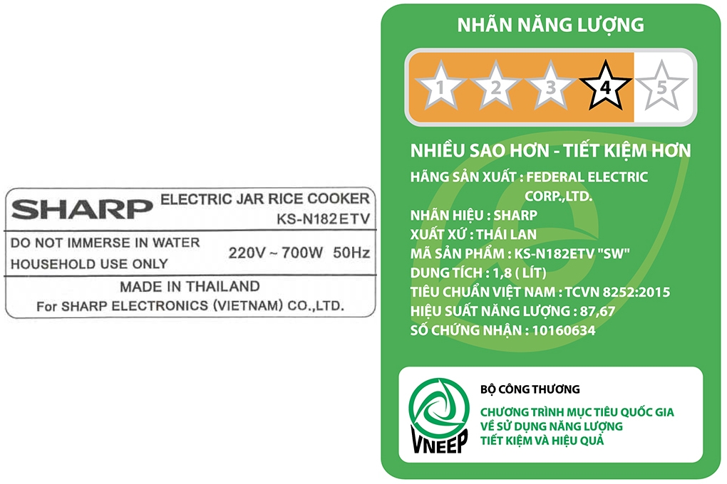 Nồi cơm điện Sharp 1.8 lít KS-182ETV