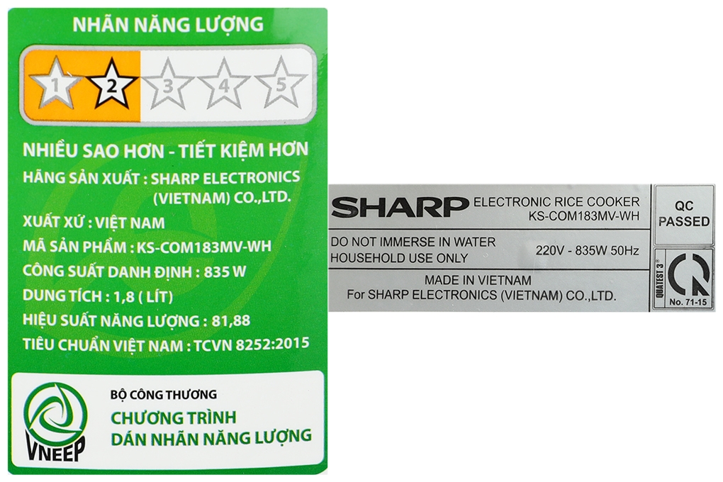 Nồi cơm điện tử Sharp 1.8 lít KS-COM183MV-WH