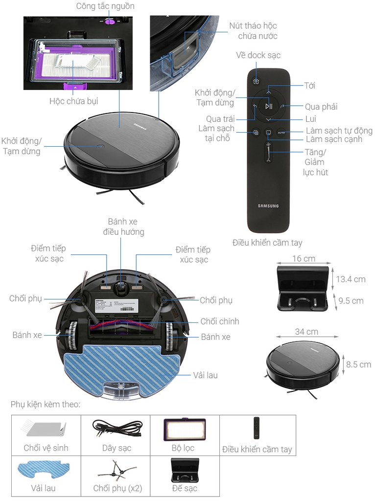 Robot hút bụi lau nhà Samsung VR05R5050WK/SV