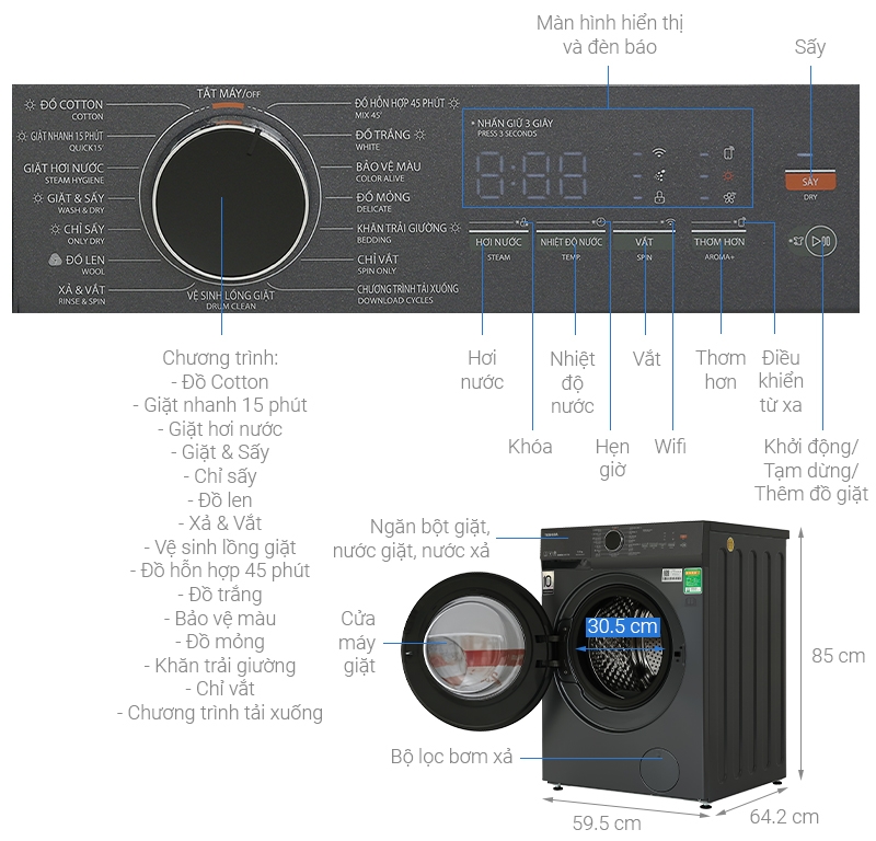 Máy giặt sấy Toshiba 13/8Kg TWD-T21BU140UWV(MG)