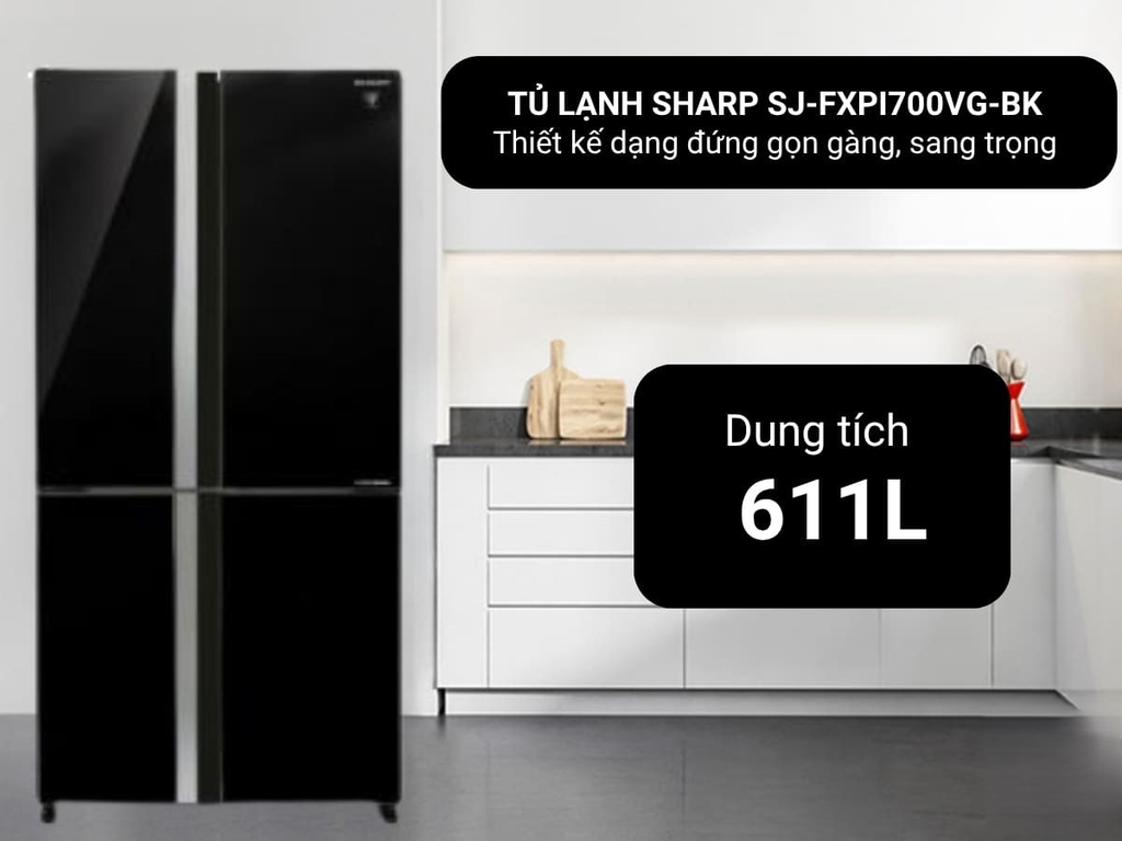 Tủ lạnh Sharp Inverter 611 lít SJ-FXPI700VG-BK Mới 2025