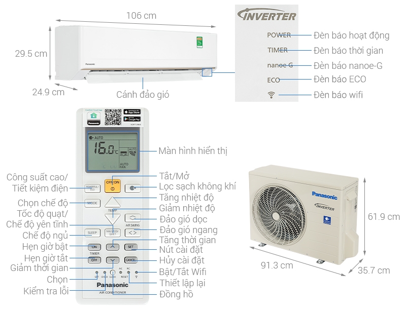 Máy lạnh Panasonic Inverter 2.5 HP CU/CS-RU24CKH-8D