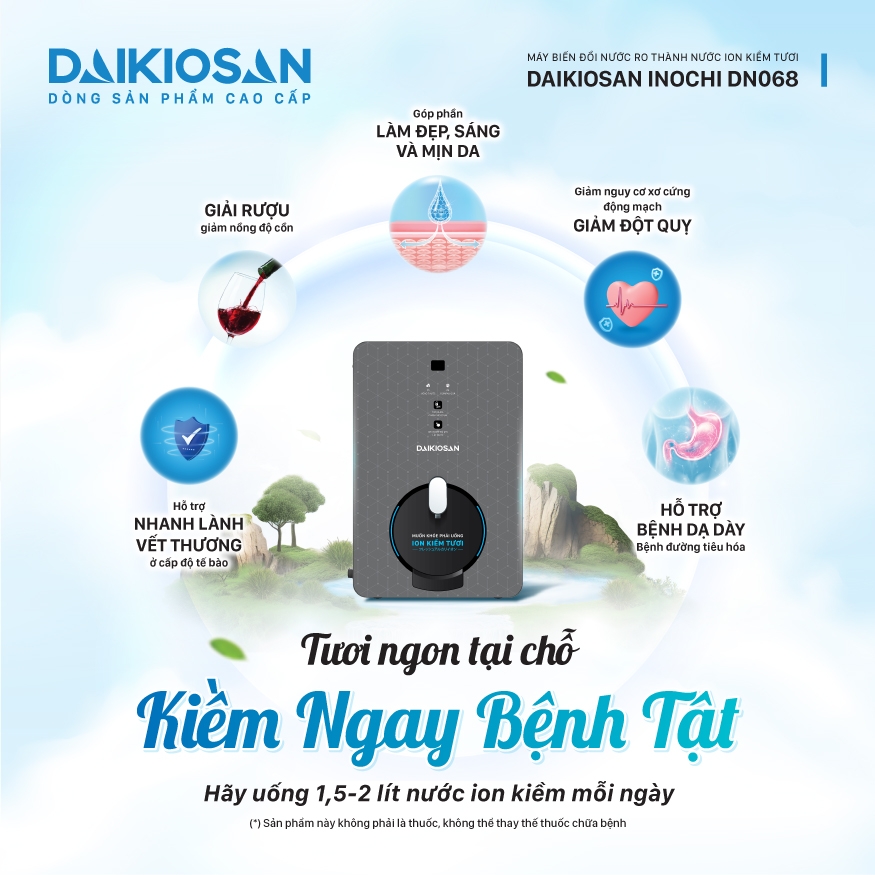 Máy biến đổi nước RO thành nước ion kiềm tươi Daikiosan DN068