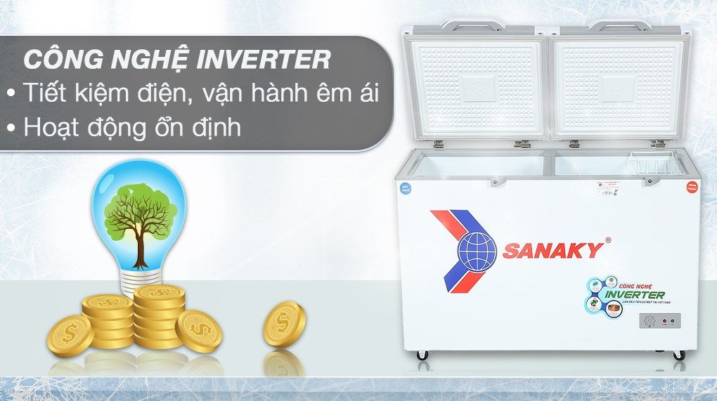 Tủ đông mặt kính cường lực Sanaky Inverter 280 lít VH-4099W4K