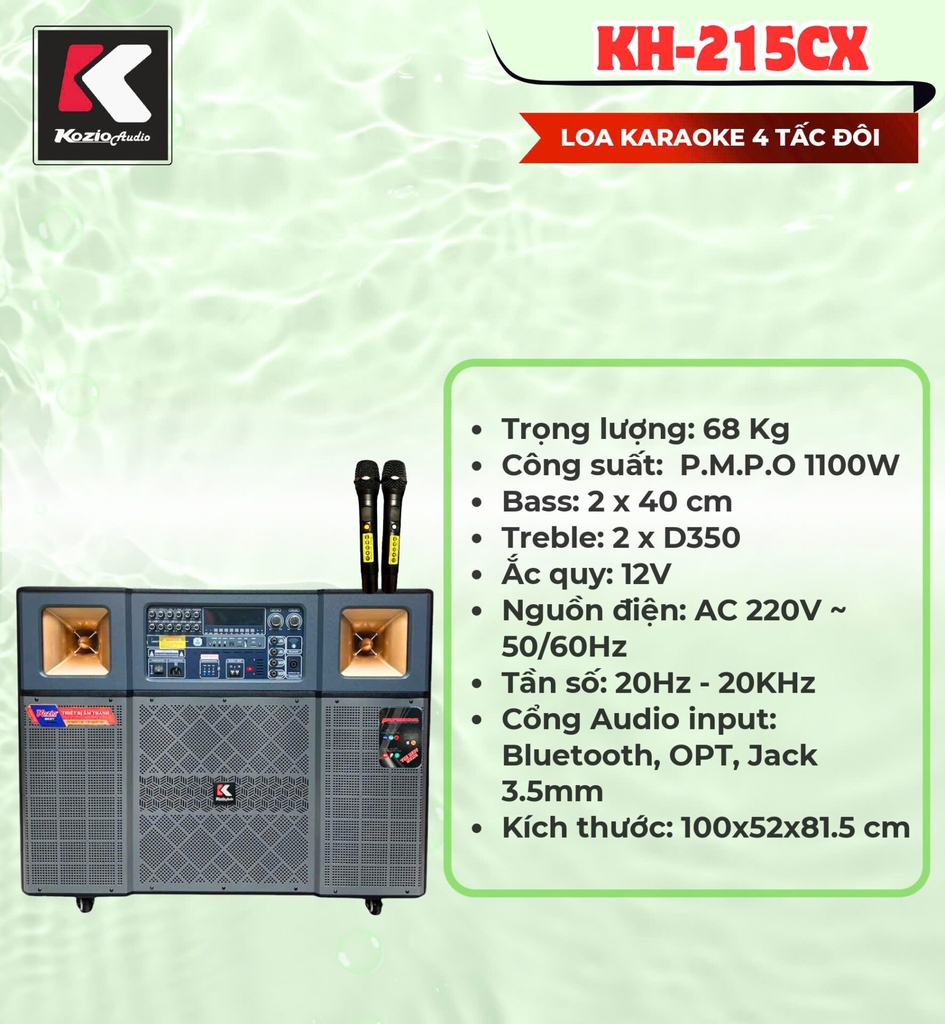 Loa di động Karaoke 4 Tấc Đôi Kozio (ắc quy 12v) KH-215CX