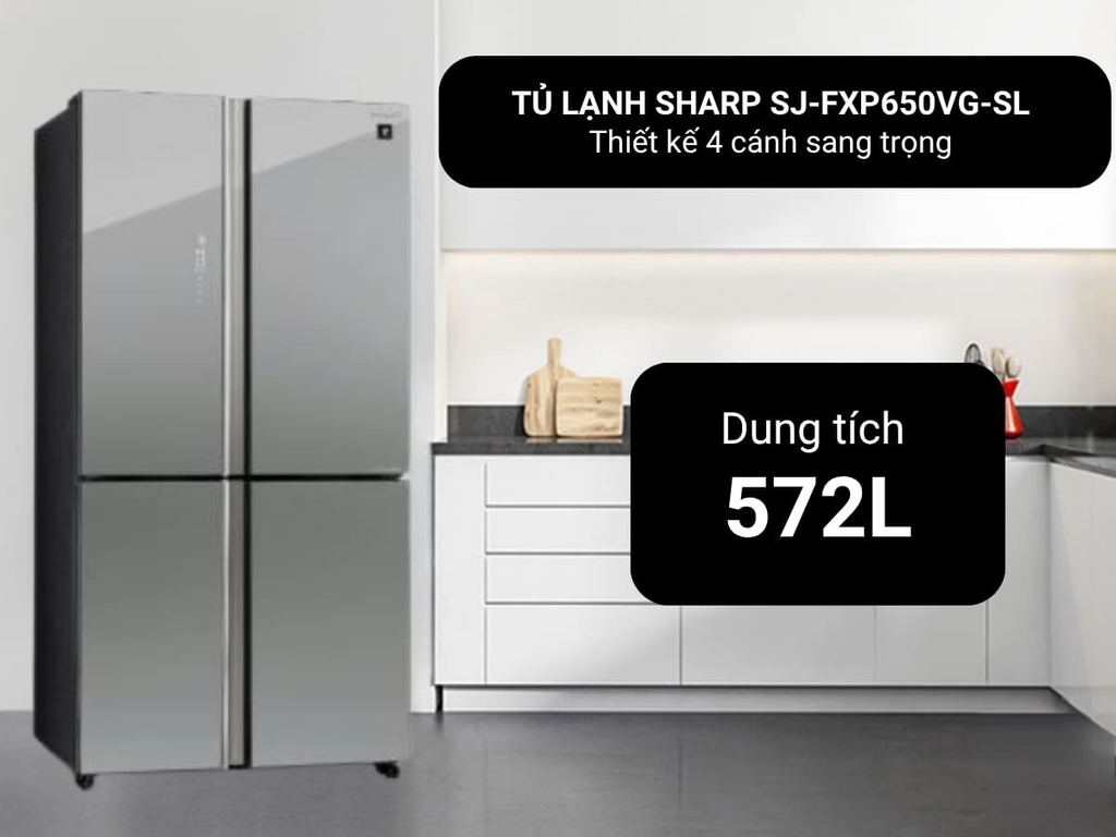 Tủ lạnh Sharp Inverter 572 lít SJ-FXP650VG-SL Mới 2025