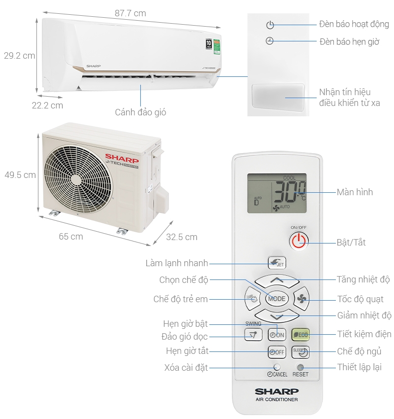 Máy lạnh Sharp Inverter 1.5 HP AH-X13CEWC