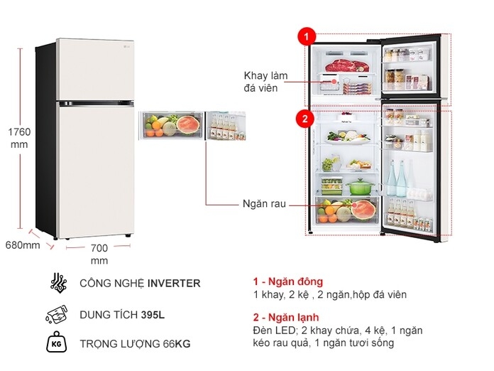 Tủ lạnh LG Inverter 395 lít GN-B392BG