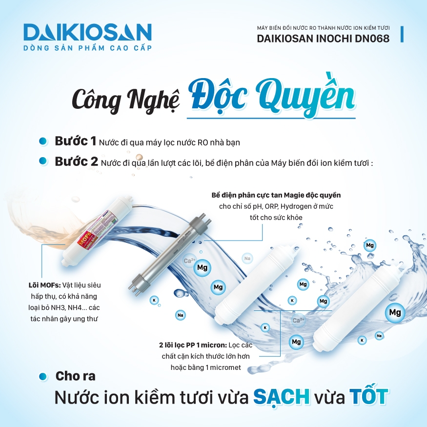 Máy biến đổi nước RO thành nước ion kiềm tươi Daikiosan DN068