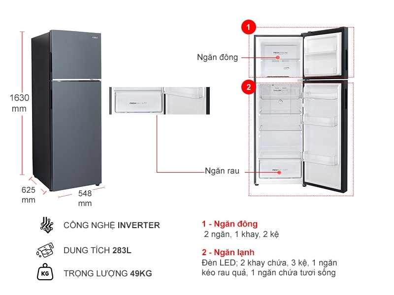 Tủ lạnh Aqua Inverter 283 lít AQR-T299FA(SL) (Mới 2024)