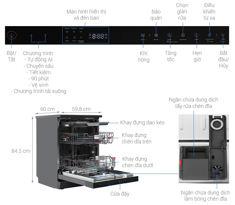 Máy rửa chén độc lập Toshiba DW-15F7(G)-VN (15 BỘ)