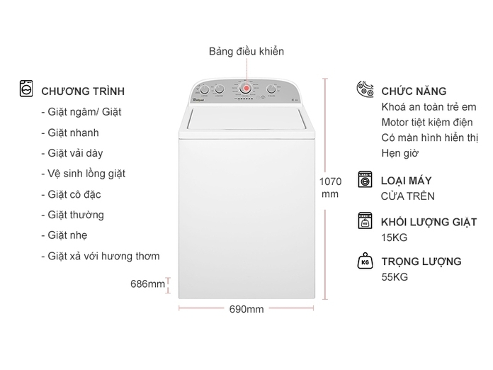Máy giặt Whirlpool 15Kg 3LWTW4815FW
