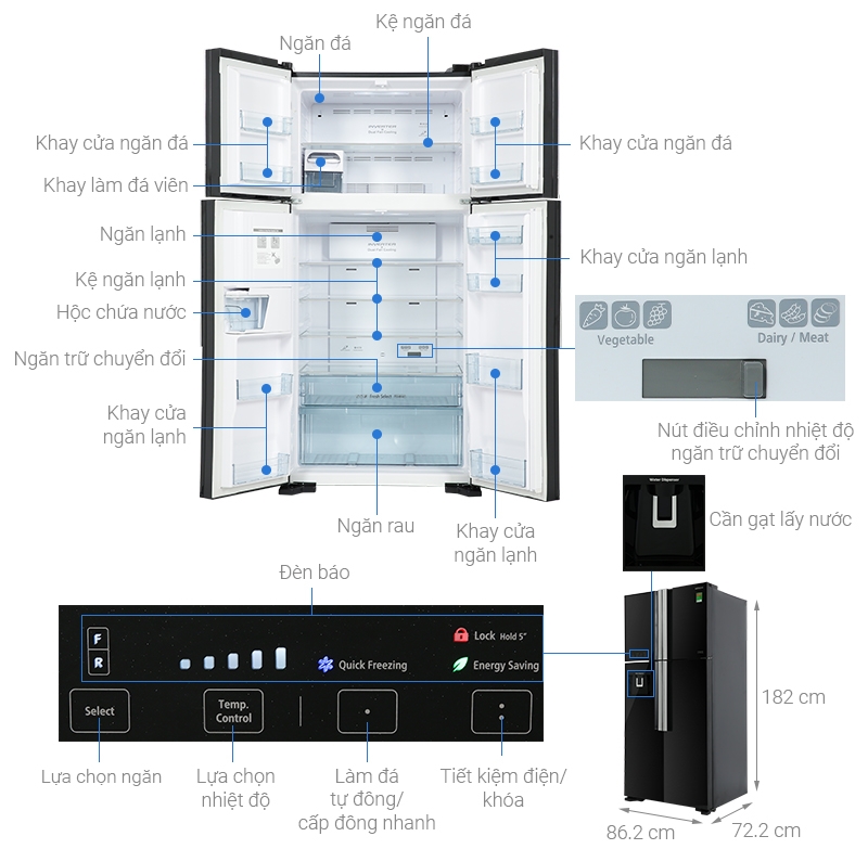 Tủ lạnh Hitachi Inverter 540 lít R-FW690PGV7(GBK)