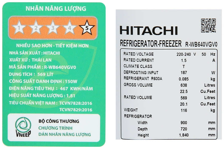 Tủ lạnh Hitachi Inverter 569 lít R-WB640VGV0 (GMG)