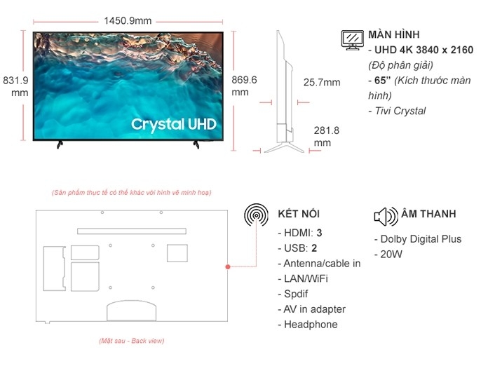 Smart Tivi Led Samsung 4K Crystal UHD 65 inch UA65BU8000