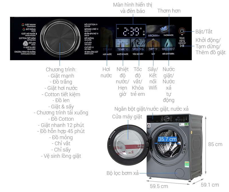 Máy giặt sấy Toshiba 13/8kg TWD-T25BZP140MWV(MG)