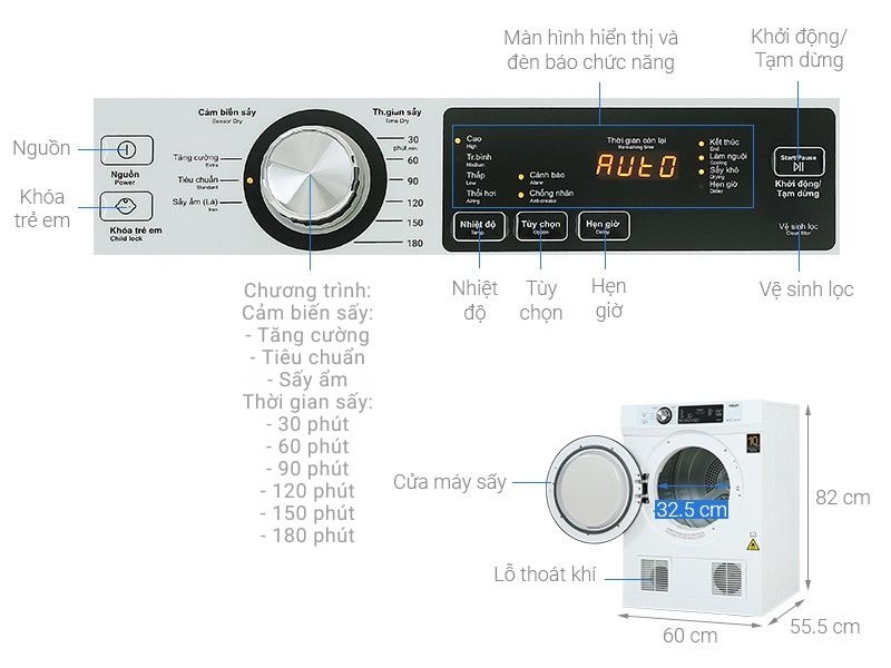 Máy sấy quần áo thông hơi Aqua 7 kg AQH-V700FW