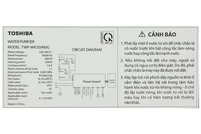 Máy lọc nước RO nóng nguội lạnh Hydrogen 10 lõi Toshiba TWP-WA3SVN(K)