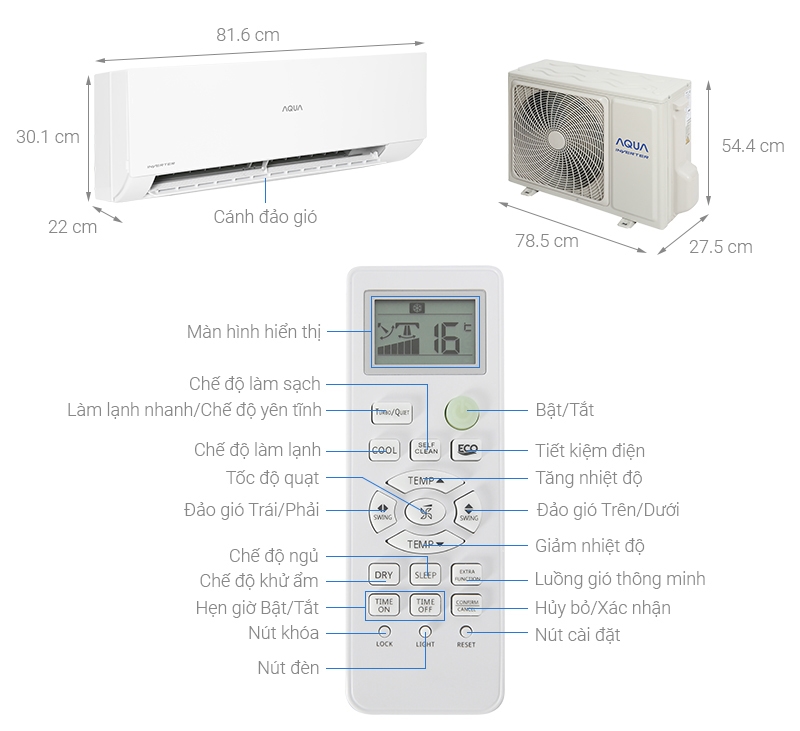 Máy lạnh treo tường Aqua inverter 1Hp AQA-KCRV10XAW