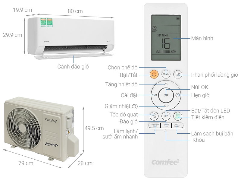 Máy lạnh Comfee Inverter 1.5 HP CFS-13VCB1F-V