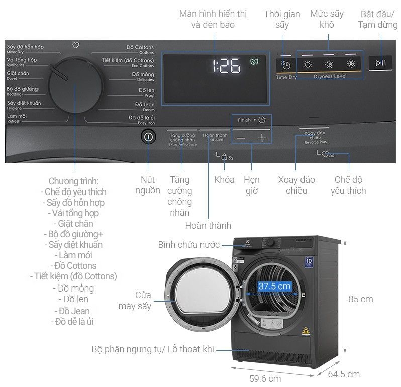 Máy sấy bơm nhiệt Electrolux 8 kg EDH803J5SC MỚI 2024