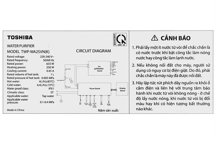 Máy lọc nước RO nóng nguội lạnh Hydrogen 10 lõi Toshiba TWP-WA2SVN(K)