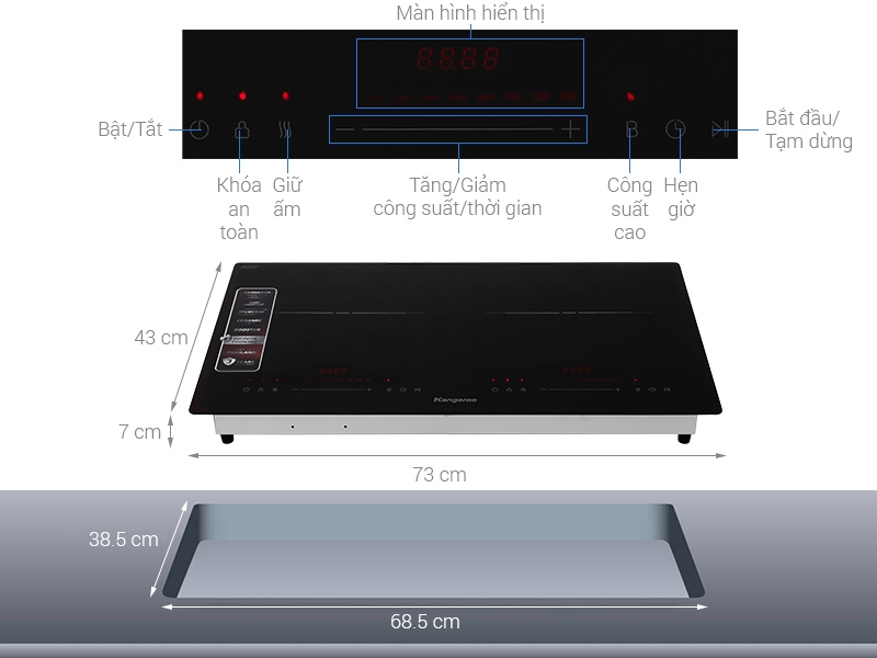 Bếp điện từ đôi lắp âm Kangaroo KGIC48D1T MỚI 2025