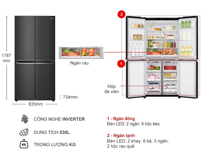 Tủ lạnh LG Inverter 530 lít GR-B53MB