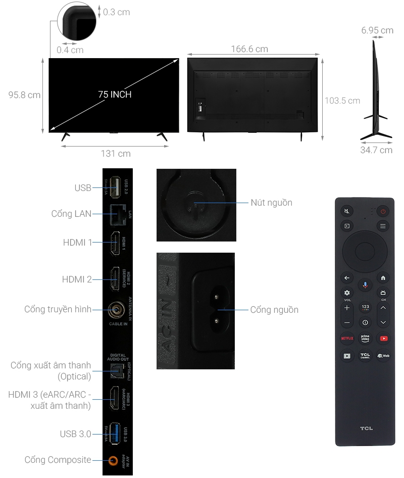 Google Tivi QLED TCL 4K 75 inch 75P7K