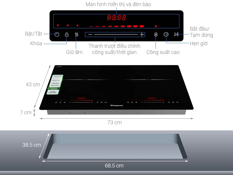 Bếp điện từ đôi lắp âm Kangaroo KGIC48D1C MỚI 2025