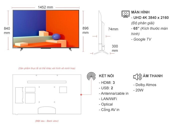 Google Tivi Led Hisense 4K 65 inch 65A6500K