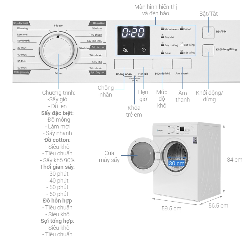 Máy sấy quần áo Casper 7.2 kg TD-72VWD