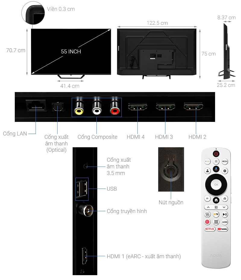 Google Tivi QLED Aqua 4K 55 inch AQT55S80EUX