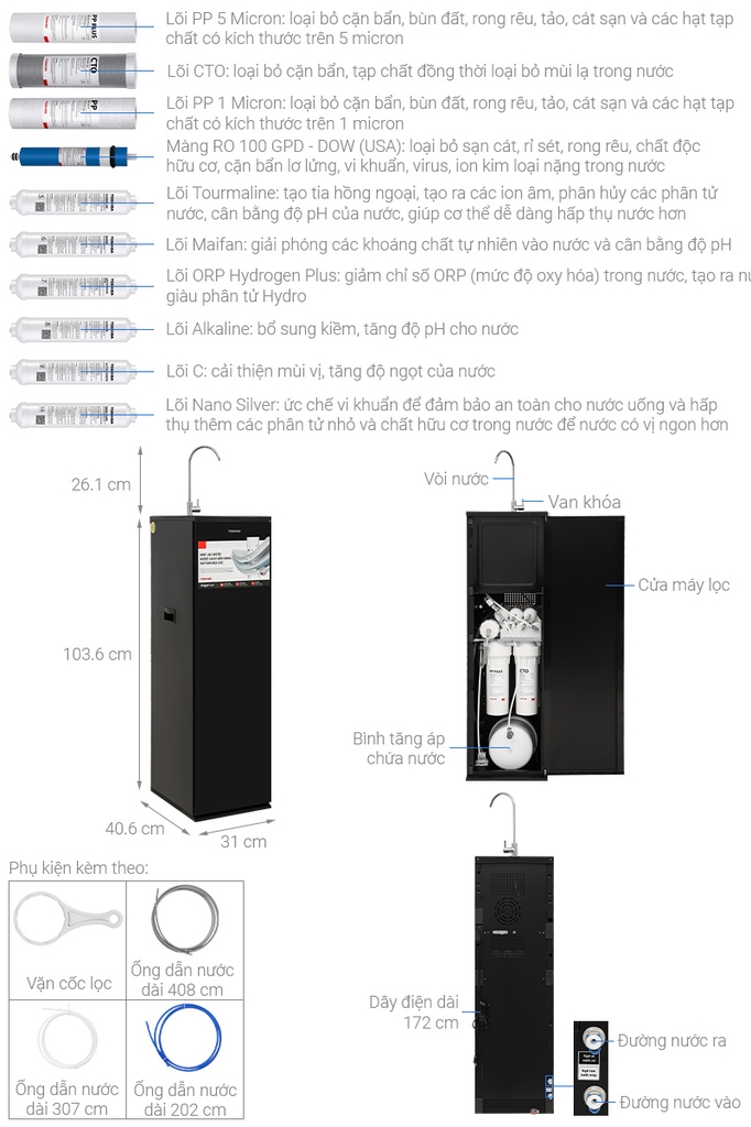 Máy lọc nước RO Hydrogen Toshiba 10 lõi TWP-NA1SVN(K)