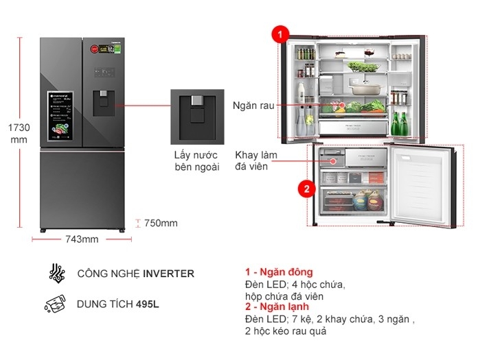 Tủ lạnh Panasonic Inverter 495 lít NR-CW530XMMV