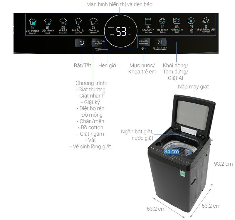 Máy giặt Hisense 9 kg WT90F30