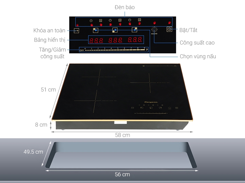 Bếp điện từ + hồng ngoại 3 vùng nấu Kangaroo KG446i